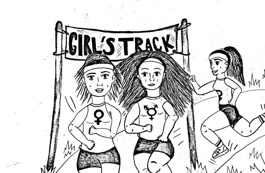 Illustration depicting a Girls Track and Field competition. (jerseys symbolize gender identification)    