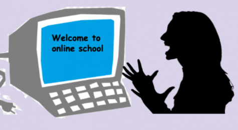 A student is not so excited to be doing online school.