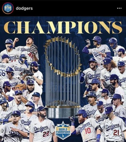 A post from the Dodgers on the night of their championship win. The Dodgers worked hard to make it to their 7th title after so many unsuccessful years.
