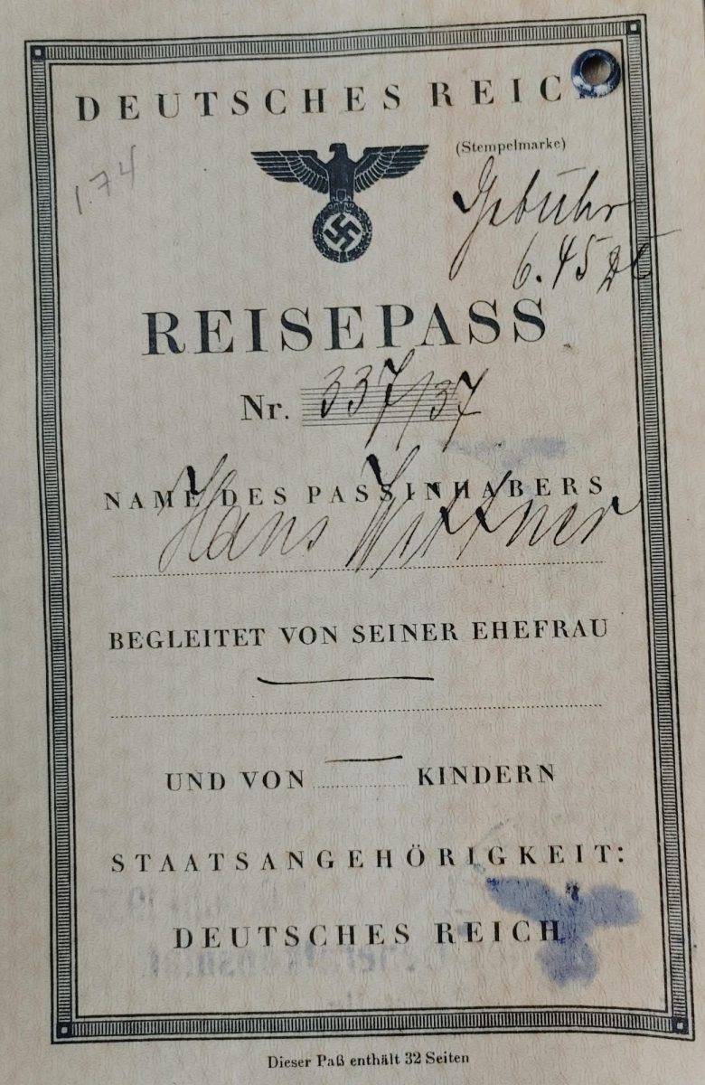 The first page of the passport with words in German. 