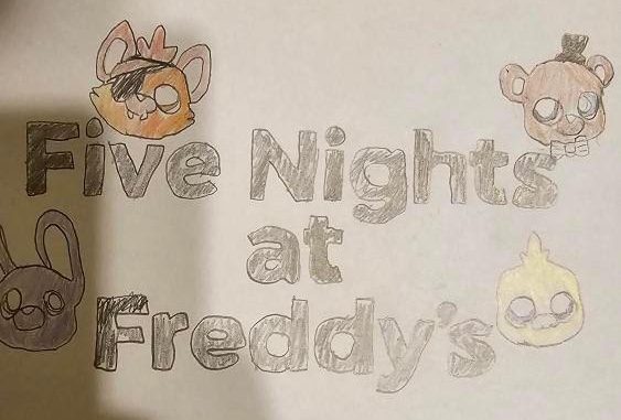 Five Nights at Freddys title and characters, illustration by Braden Baltazar.