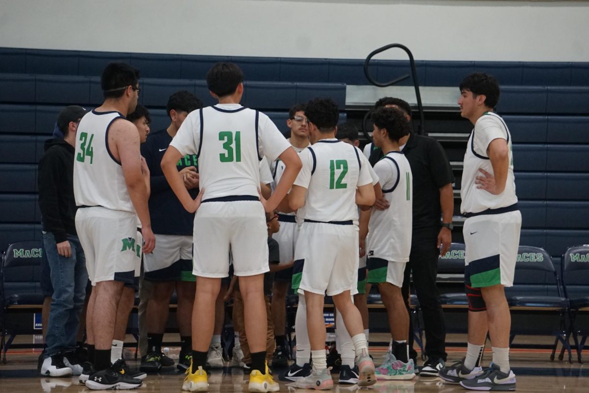 Strategy- Wolfpack players in a huddle during a timeout.