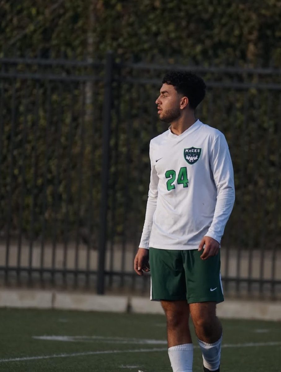 Senior Mohamad Hijazi, a striker on the varsity boys soccer team at MACES.