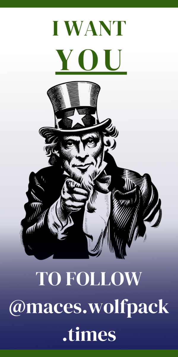 SERVE YOUR CIVIC DUTY - Uncle Sam wants you to "... follow @maces.wolfpacktimes!" Stay updated on all the latest school news, events, and stories.